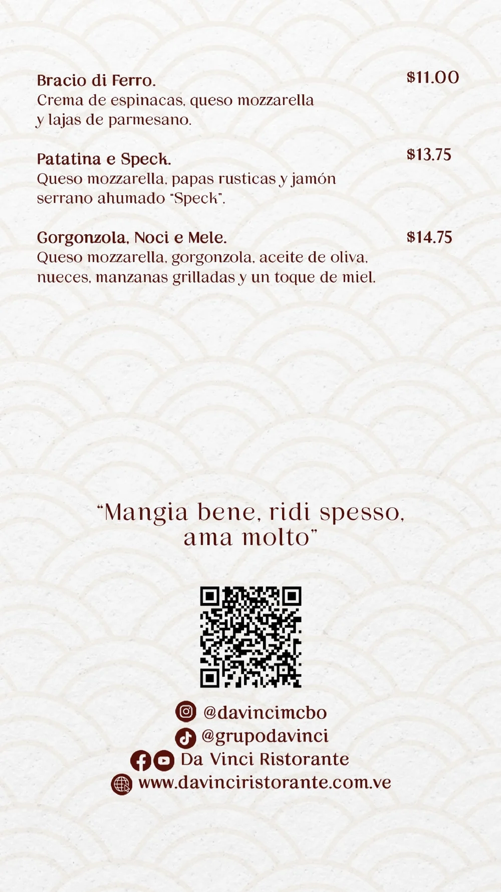 Da Vinci menu 14